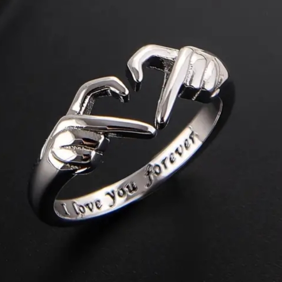 925 Sterling Silver Double Hands Heart Ring Love Hands Open Adjustable Ring - Picture 5 of 6